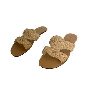 Talbots Womens Woven Raffia Slide Sandals Size 8 Beige Beach Fisherman Resort